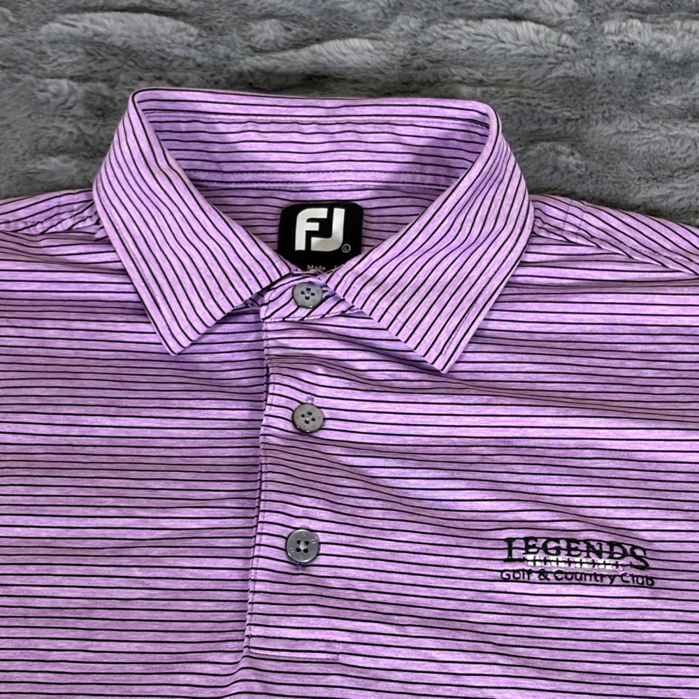 FootJoy Mens Purple Striped Golf Polo Shirt Legends Country Club Size L AR687